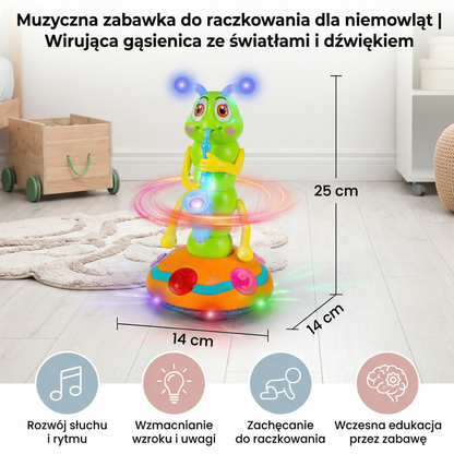 Muzyczna zabawka do raczkowania dla niemowląt | Wirująca gąsienica ze światłami i dźwiękiem do wczesnej nauki i zabawy w ruchu
