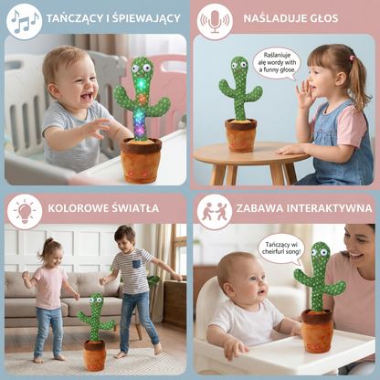 Tańczący kaktus dla dzieci | Śpiewający pluszak ze światłami i mimiką głosu do interaktywnej zabawy muzycznej
