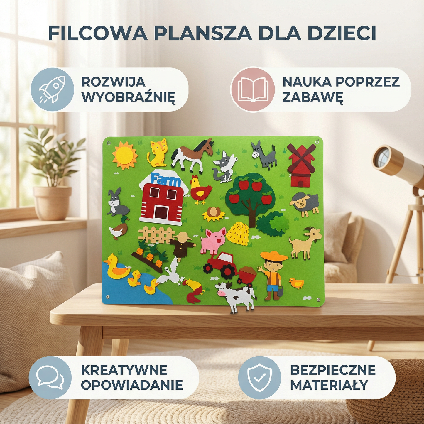 Filcowa plansza dla dzieci | Edukacyjny zestaw diy do nauki zwierząt , wyobraźni i zabawy w opowiadanie historii