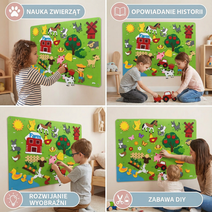 Filcowa plansza dla dzieci | Edukacyjny zestaw diy do nauki zwierząt , wyobraźni i zabawy w opowiadanie historii